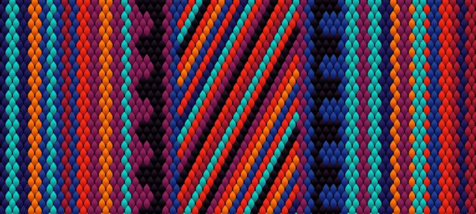 This image shows an abstract, colorful pattern resembling finely woven textile or traditional Southwestern beadwork.