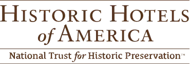 The official logo for Historic Hotels of America and the National Trust for Historic Preservation is displayed.