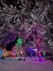 holiday lights on the Santa Fe Plaza