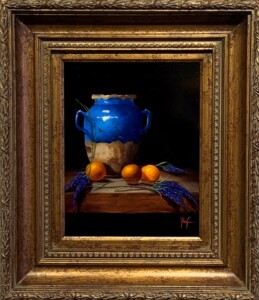 painted of a vessel with fruit by Cynde Roof.