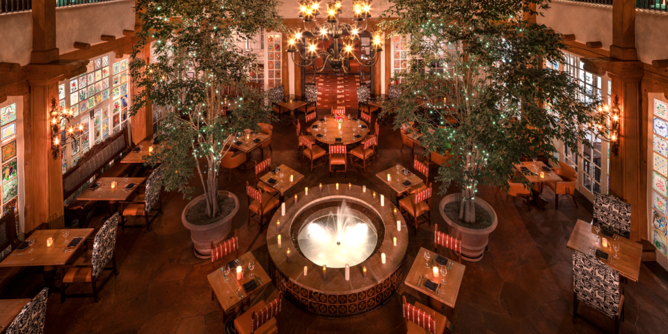 La Fonda's dining room viewed from above.