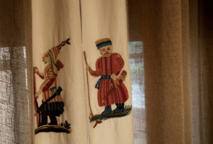 Embroidered curtains.