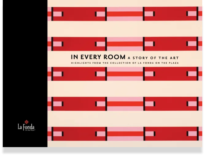 The stylish book cover highlights the artwork collection found in the boutique hotel rooms.