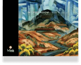 A colorful, stylized painting of a Southwestern mountain landscape with a winding road is displayed.