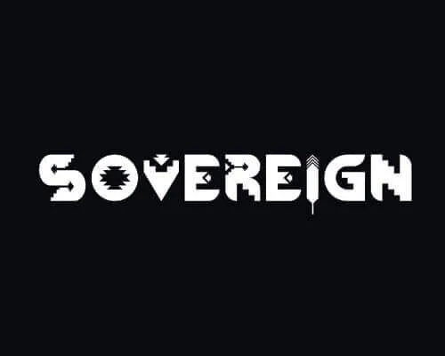 The white SOVEREIGN typography uses Southwestern geometric patterns on a black background.